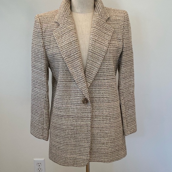 Town & Travel Womens Textured Cream Tan Weave Blazer / Made In USA / Size XS - Picture 6 of 11